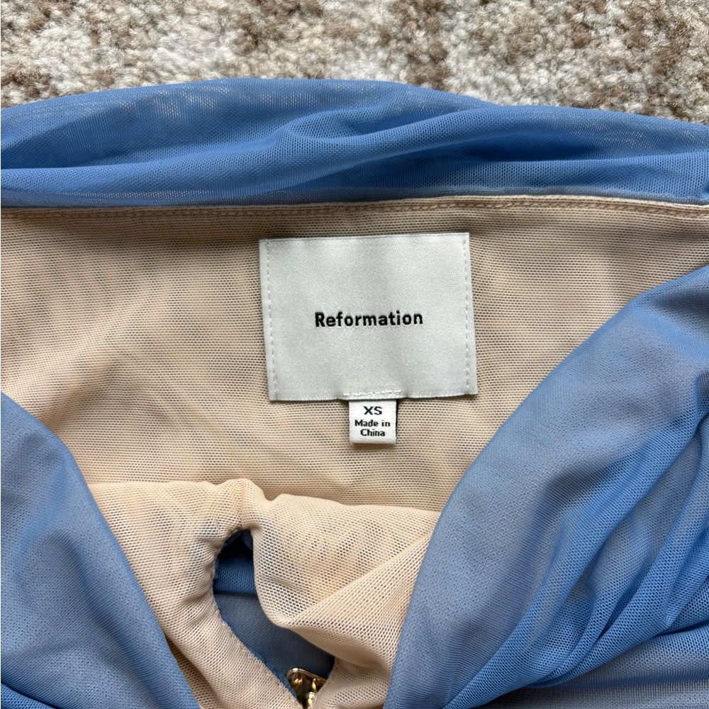 Reformation Blue Strapless Ruched Crop Top - Picture 7 of 8